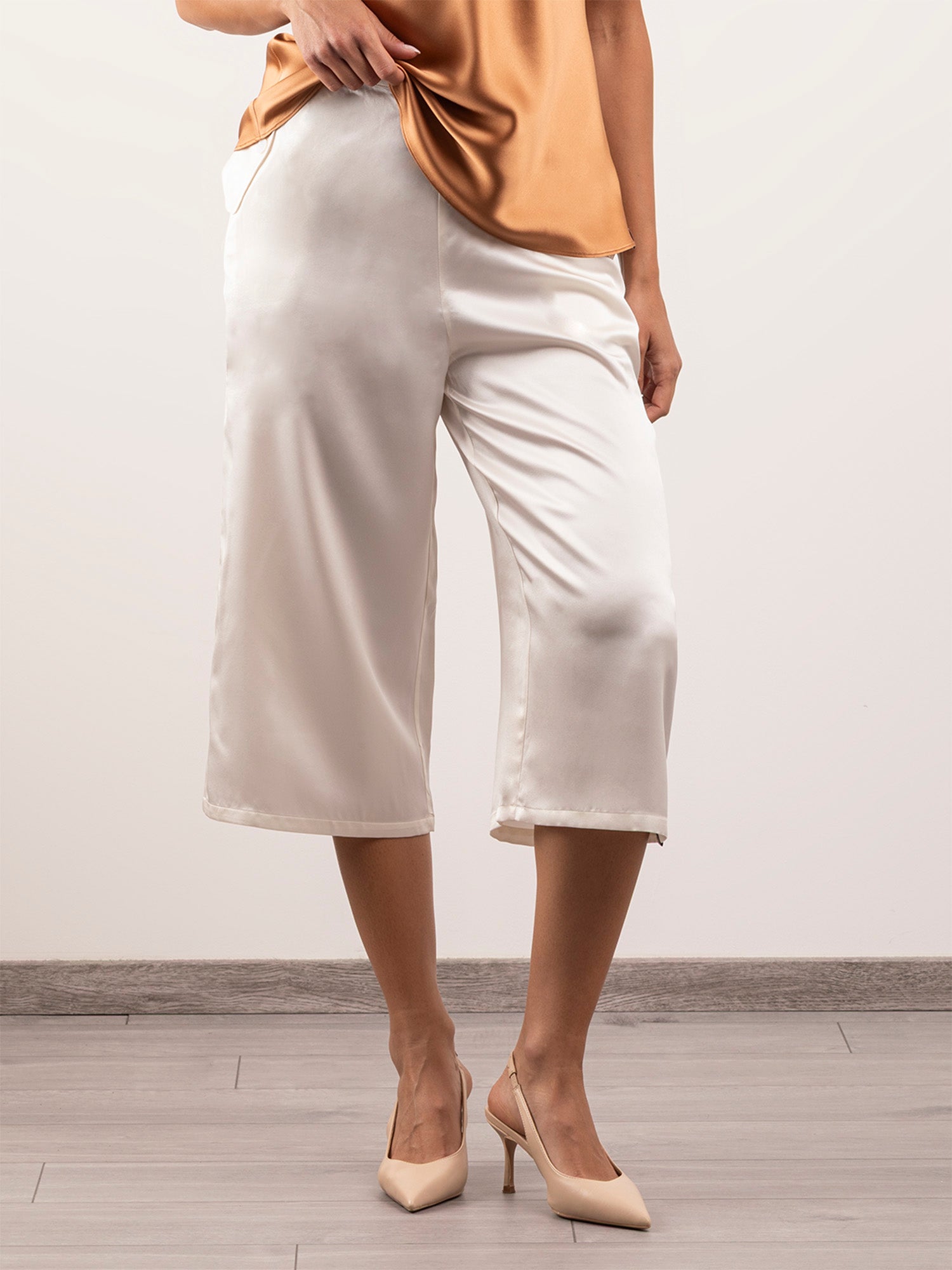 Pantalone Pinocchietto in Seta con Tasche - Bianco Naturale