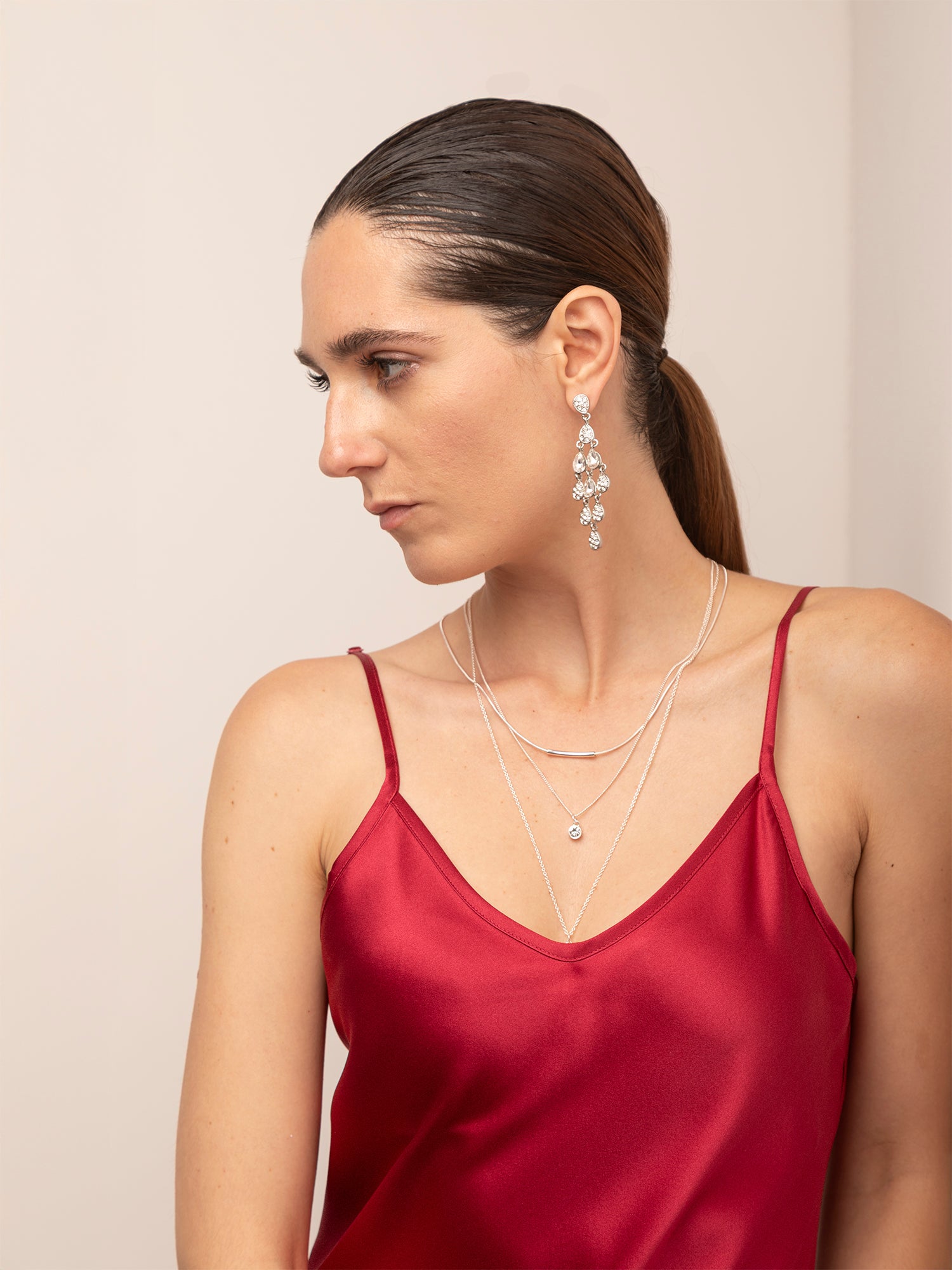 Abito Sottoveste Corto in Seta con Spalline Incrociabili - Rosso Bordeaux