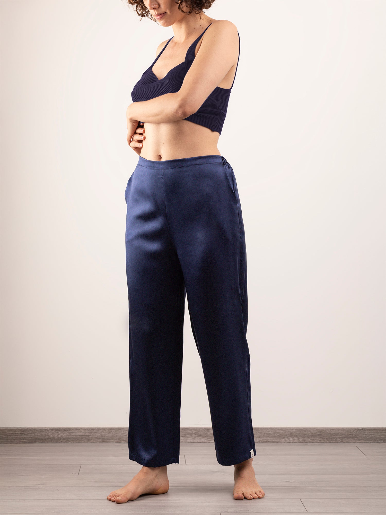 Pantalone Lungo in Seta con Tasche - Blu Notte