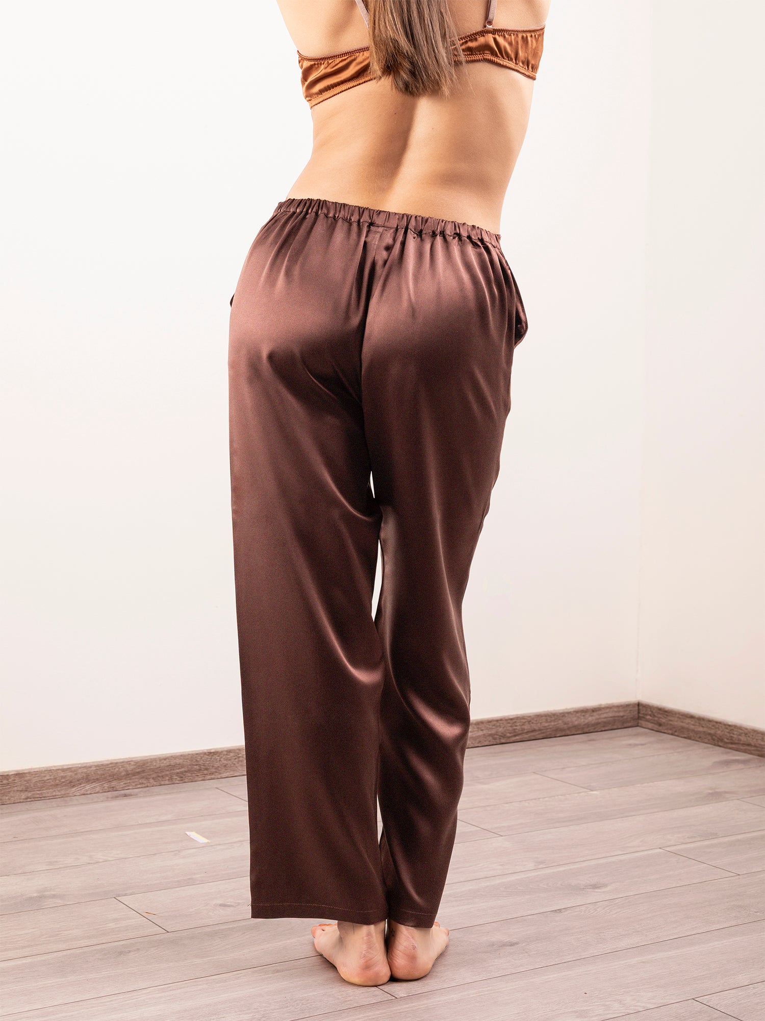 Pantalone Lungo in Seta con Tasche - Cioccolato