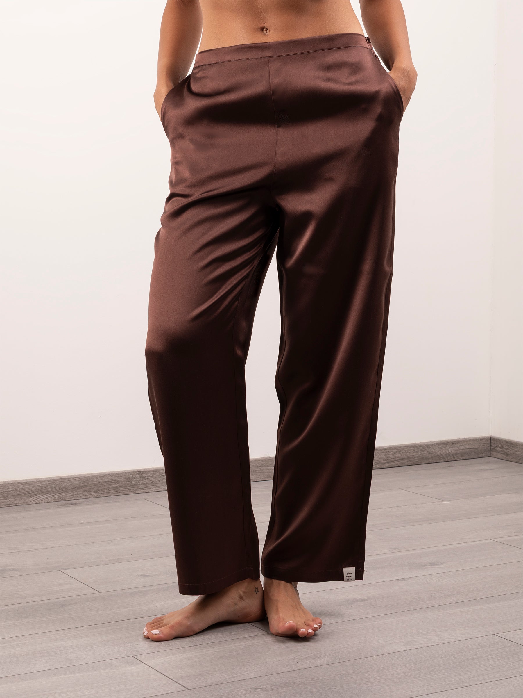 Pantalone Lungo in Seta con Tasche - Cioccolato
