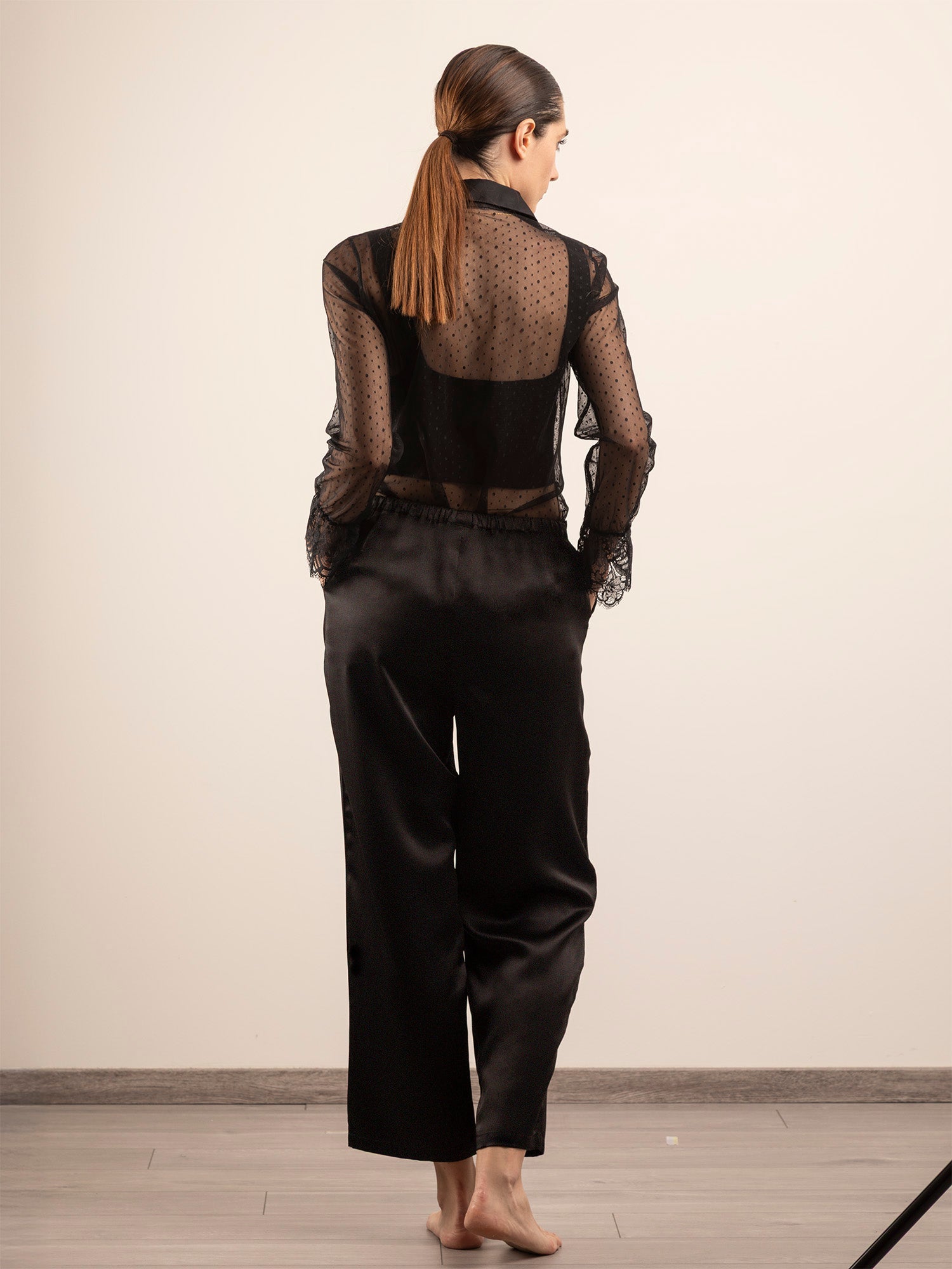 Pantalone Lungo in Seta con Tasche - Nero Onice