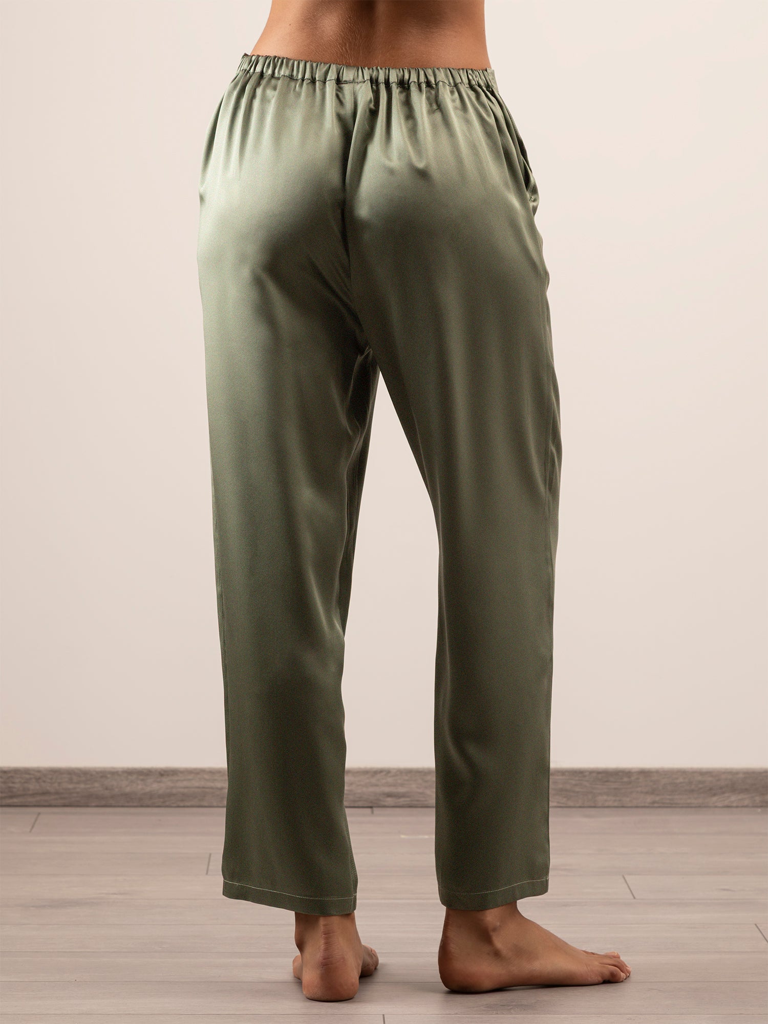 Pantalone Lungo in Seta con Tasche - Verde Safari