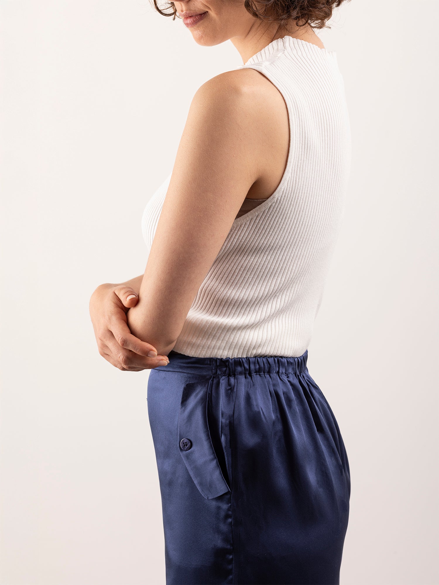 Pantalone Pinocchietto in Seta con Tasche - Blu Notte