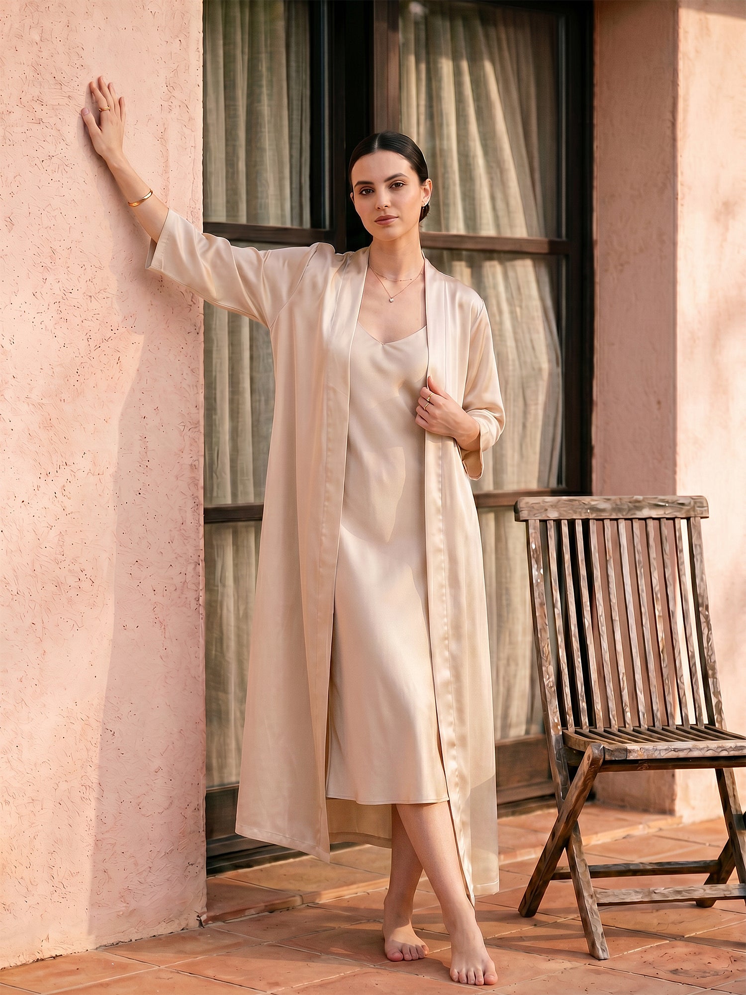 Set Lungo Abito e Kimono in Seta
