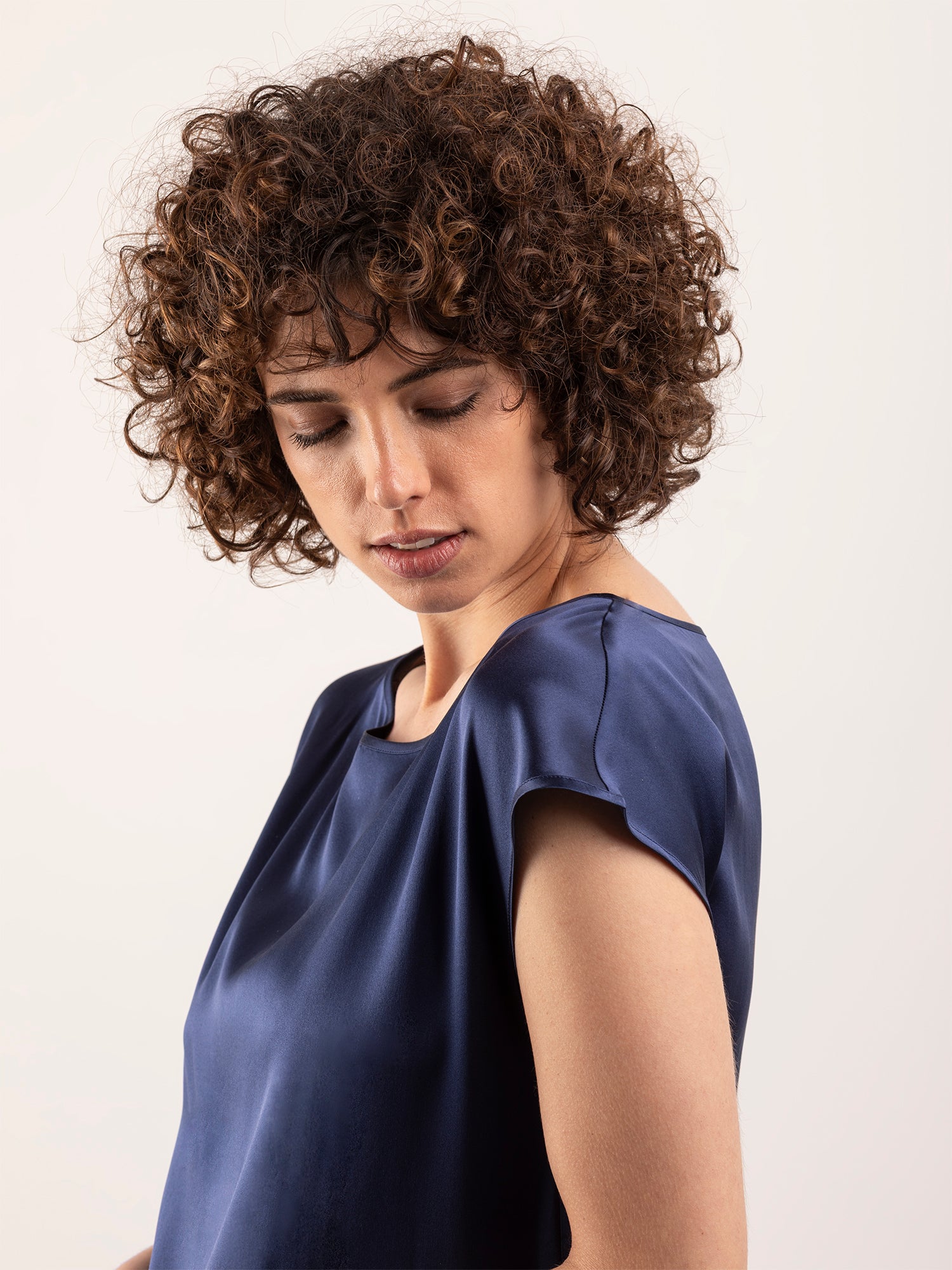 T-shirt Manica Scesa in Seta - Blu Notte