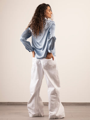 Camicia in Seta Classica - Azzurro Polvere