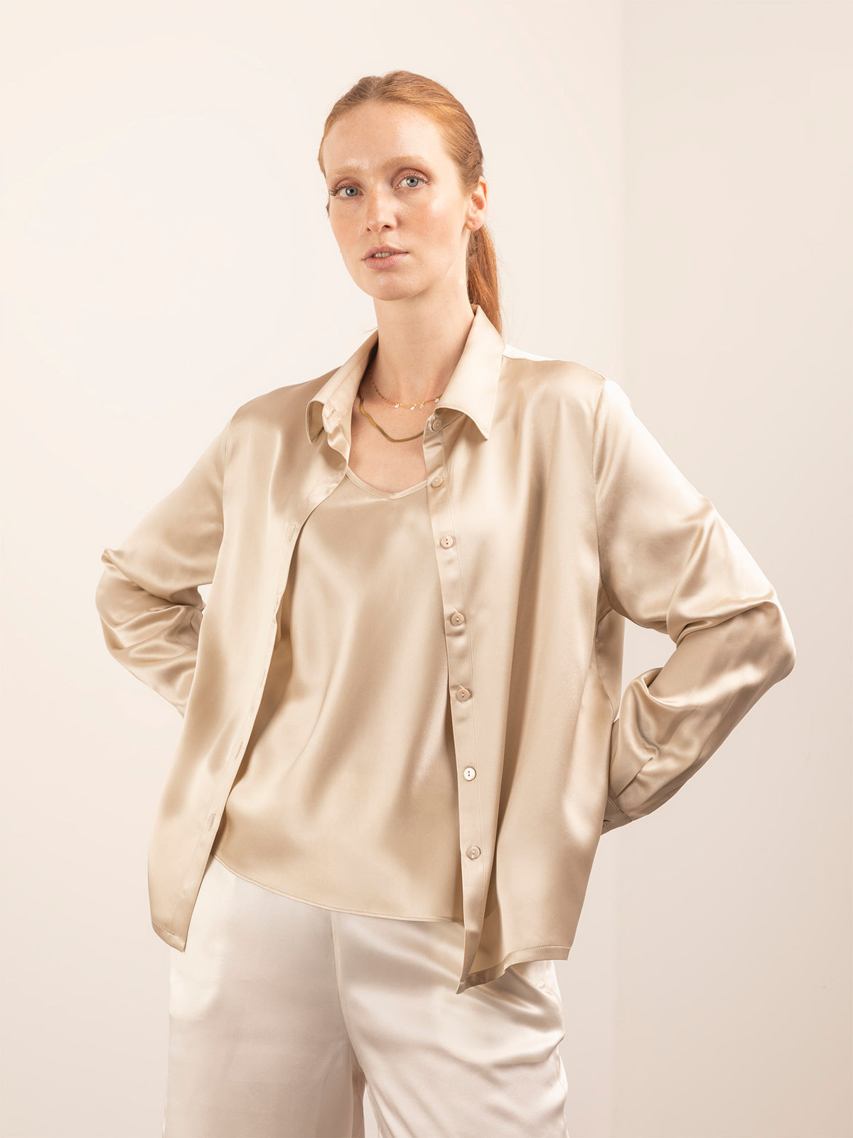 Camicia in Seta Classica - Champagne