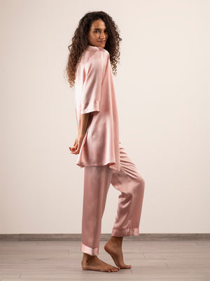 Kimono Corto in Seta con Cintura - Rosa Cipria