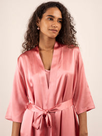 Kimono Lungo in Seta con Cintura - Rosa Antico