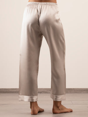 Pantalone Lungo in Seta con Profili Colore - Grigio Perla