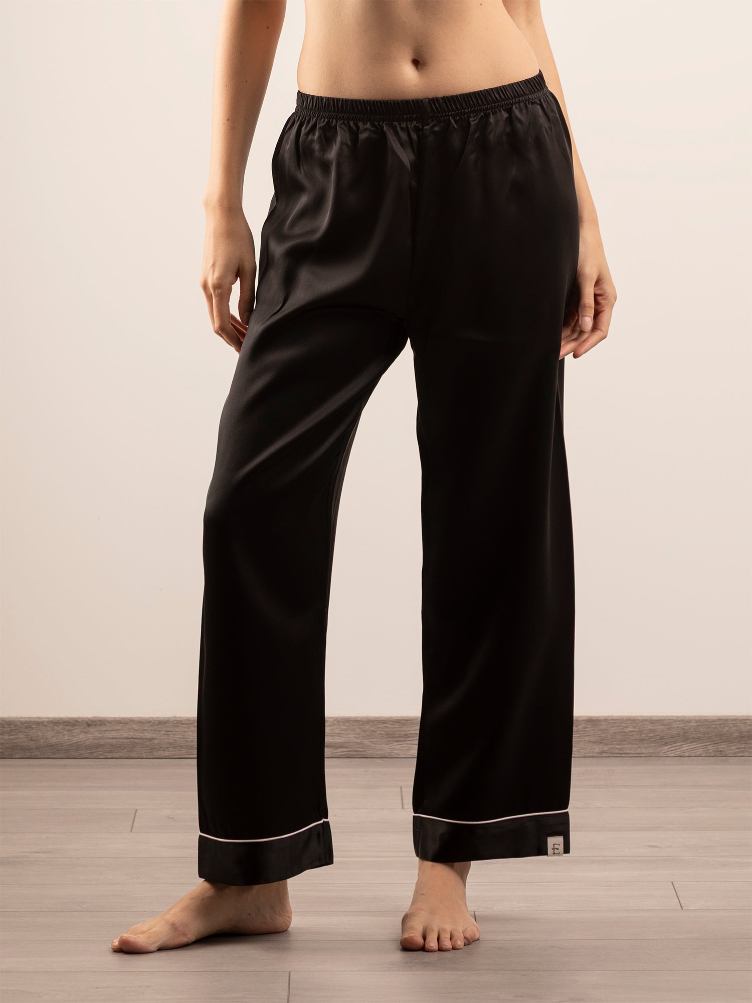 Pantalone Lungo in Seta con Profili Colore - Nero Onice