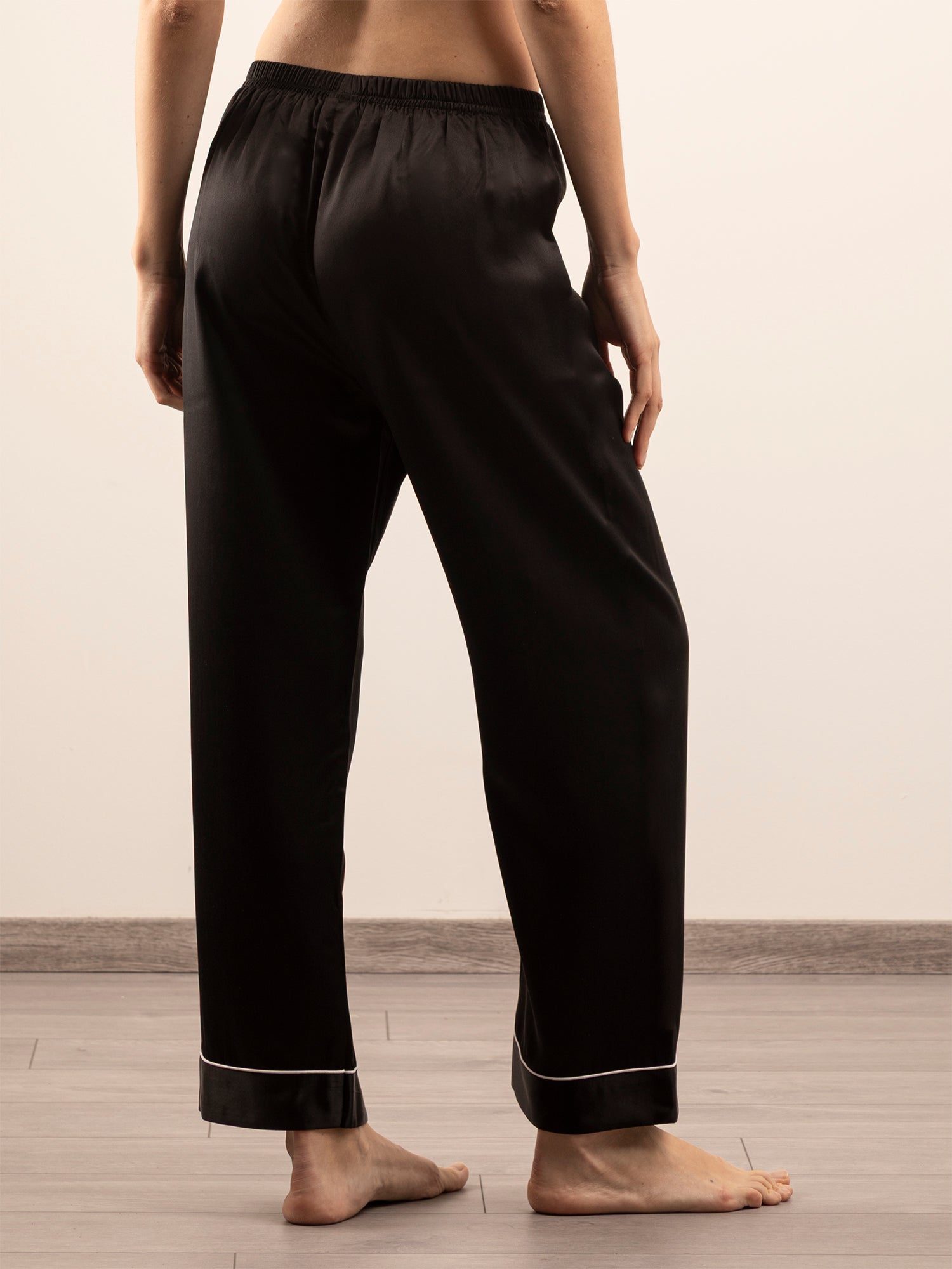 Pantalone Lungo in Seta con Profili Colore - Nero Onice