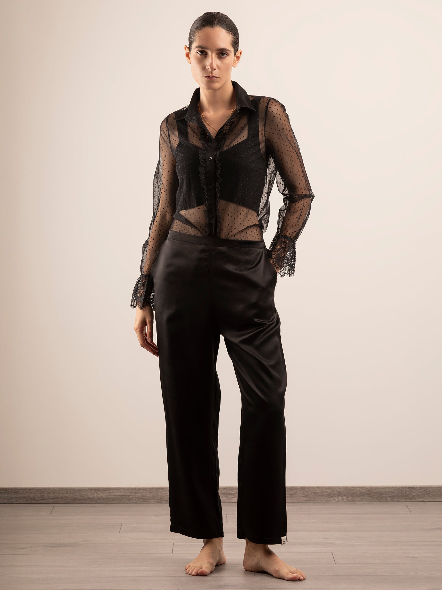 Pantalone Lungo in Seta con Tasche - Nero Onice