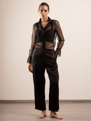 Pantalone Lungo in Seta con Tasche - Nero Onice