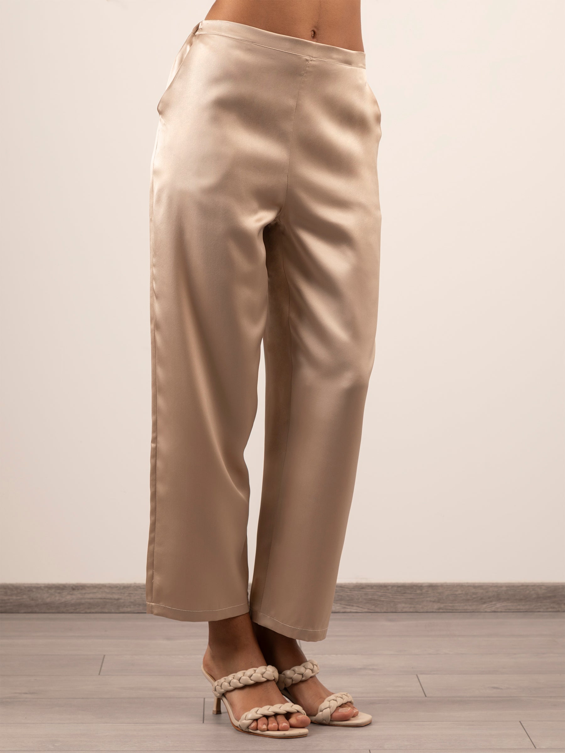 Pantalone Lungo in Seta con Tasche - Tortora