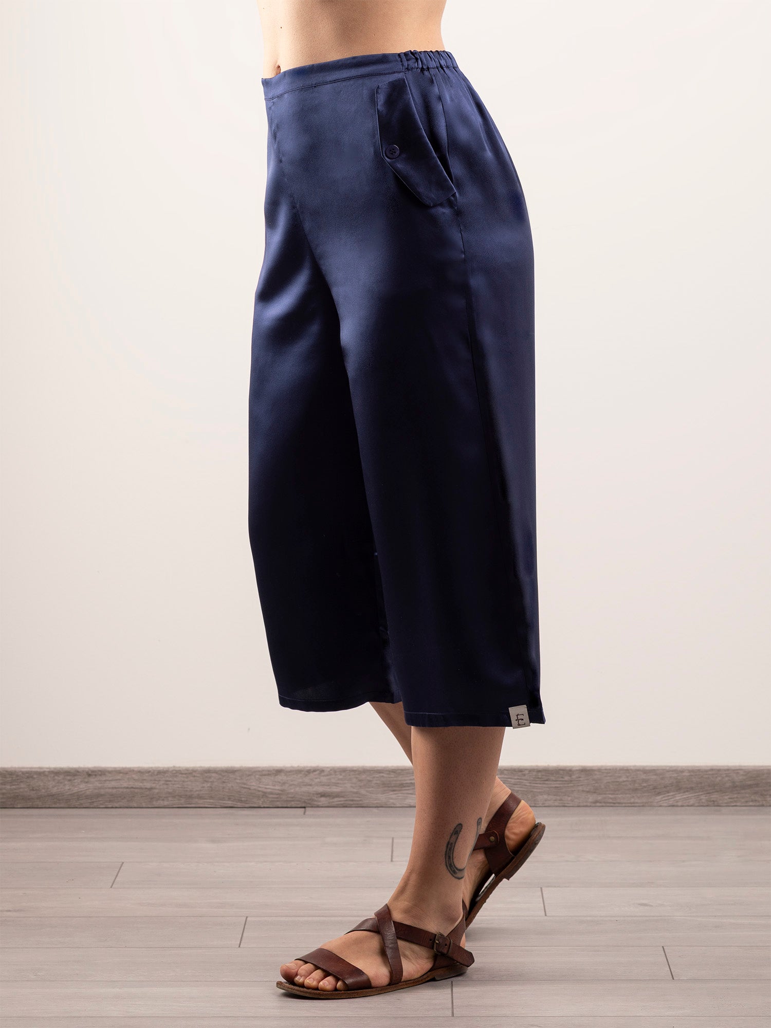 Pantalone Pinocchietto in Seta con Tasche - Blu Notte
