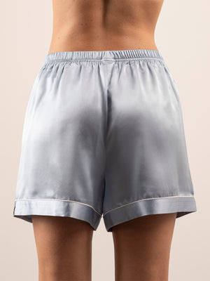 Shorts in Seta con Profili Colore - Azzurro Polvere