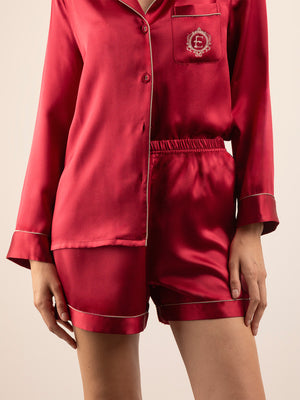 Shorts in Seta con Profili Colore - Rosso Bordeaux