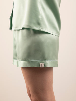 Shorts in Seta con Profili Colore - Verde Giada