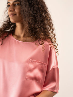T-shirt Morbida in Seta con Taschino - Rosa Antico