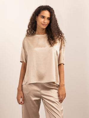 T-shirt Morbida in Seta con Taschino - Tortora