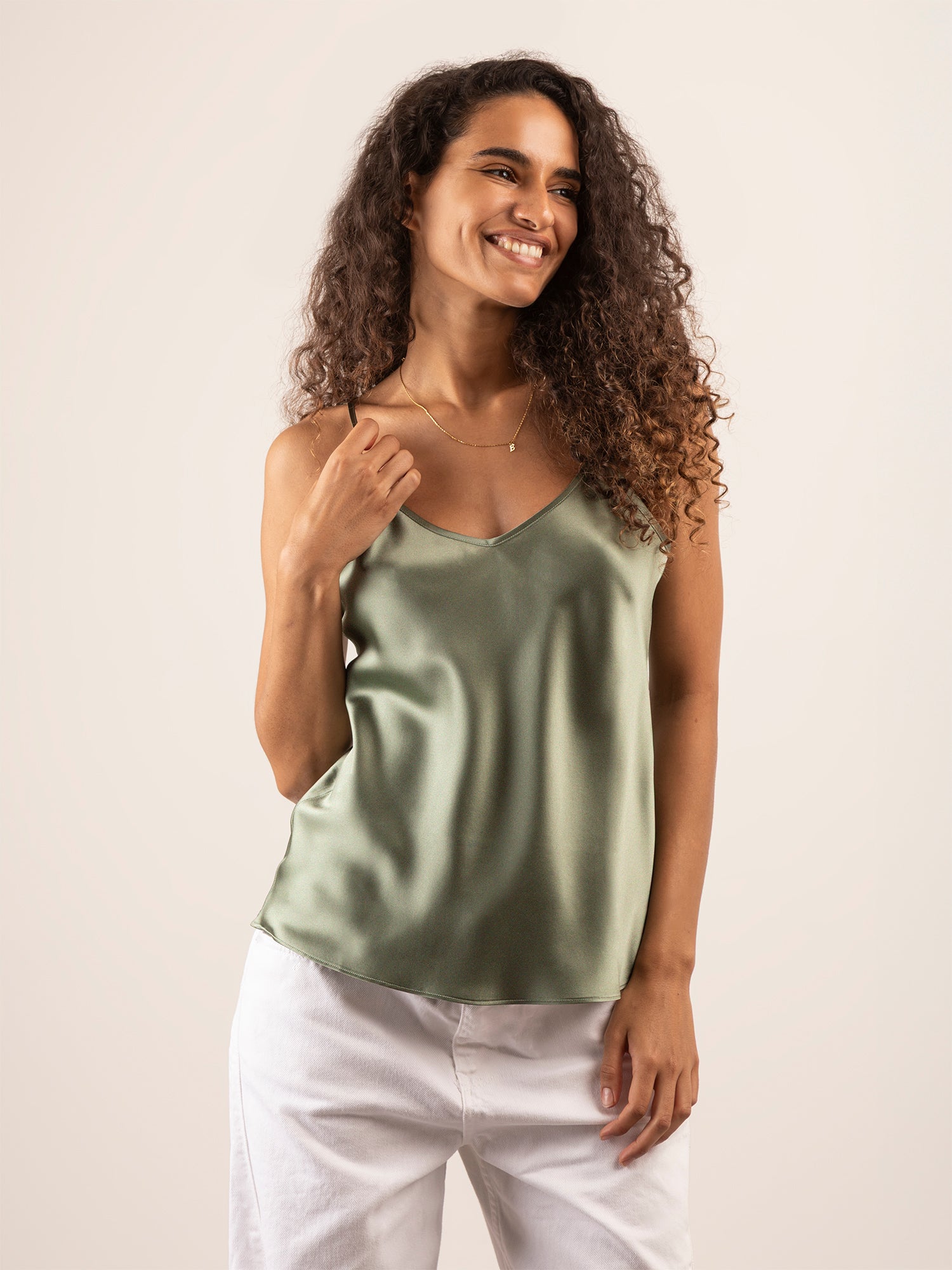 Top in Seta con Spalline Incrociabili - Verde Safari